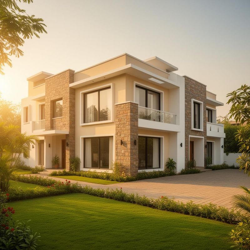 Modern residential villa with landscaped garden representing residential construction projects.